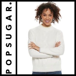 ➕Popsugar In the Stars Cable Knit Cream  Sweater Silver/Gold Trim Women XXL NWT